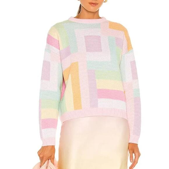 Olivia Rubin Aria Color Block Pastel Sweater Crew Neck Pullover Cotton revolve S - Picture 1 of 11